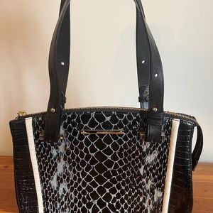 Brahmin Black Leather Handbag with Snakeskin Detail